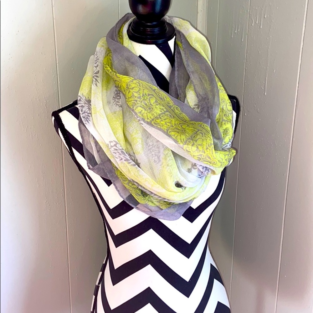 Green grey paisley infinity scarf